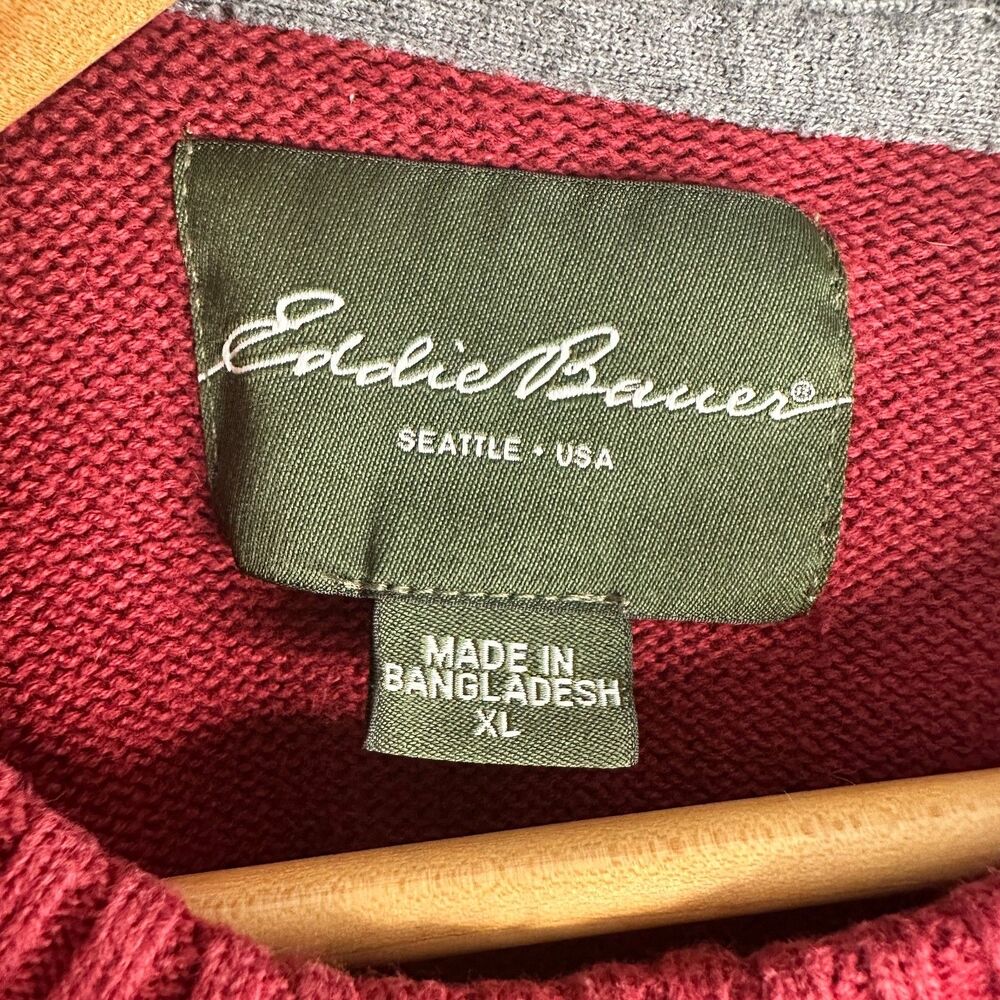 eddie bauer heavyweight red cotton crewneck sweater classic preppy pullover men - Picture 3 of 4